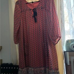 As U Wish Coral and Navy Patterned Dress